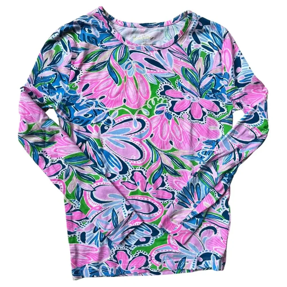 Lilly Pulitzer Long Sleeve Pajamas PJ's Tiger Sunrise Pink Blue Green Girls 12